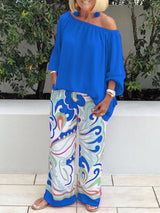 Brinette - Set aus Bluse und weiter Hose – Blau