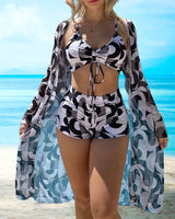 Ida | 3-teiliges Bikini-Set mit Print – Schwarz