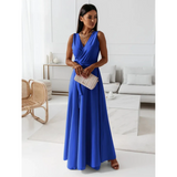 Damen-Maxikleid in Wickeloptik | ärmellose Ausführung – Blau