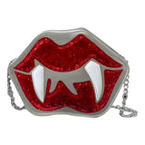 Alina Gothic Halloween Schultertasche – Lips & Zähne Design mit verstellbarem Träger – Silber