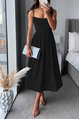 Martina  | Elegantes Midi mit Trägern – Schwarz (Begrenzte Verfügbarkeit)