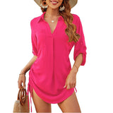 Megan | Luftiges Strand-Hemd mit verstellbarer Taille – Rosenrot