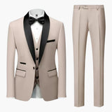 Herren Anzug dreiteilig mit rotem Besatz und Schalkragen – Beige / 3 Pcs Satz