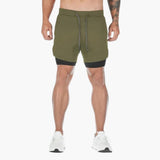 Herren Trainingsshorts mit Innenhose und Kordelzugbund – Grün