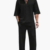 Herren Sommer Set mit Kurzarmhemd und elastischer Hose – Schwarz