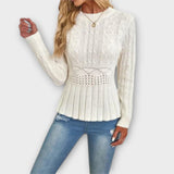 Rania | Eleganter Strickpullover mit Schößchendetail – Weiß