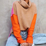 Damen Farbblock Rollkragenpullover | Gemütlich – Mehrfarbig