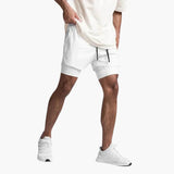 Herren Fitness Shorts mit Innenshorts für Sommertraining – Weiß