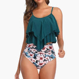 Zweiteiliger Damen - Tankini mit Volant und Bauchkontrolle – Grün