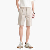 Herren Sommer Shorts mit Bundfalten Reißverschluss und Slim Fit – Khaki