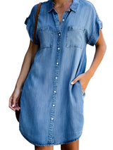 Anise- Jeans-Midikleid mit kurzen Ärmeln – Hellblau