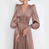 Macie - Elegantes langes Damenkleid – Braun