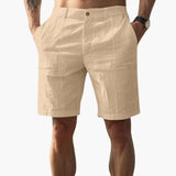 Herren Leinen Shorts mit Reißverschluss und Seitentaschen – Khaki