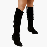 Kniehohe Stiefel - für Damen mit Blockabsatz und Reißverschluss – Schwarz