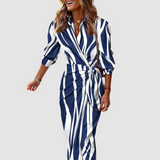Cecilia™ Schickes Gestreiftes Kleid – Dunkelblau & Weiß