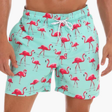 Badeshorts mit Innenslip - Herren Schwimmshorts schnell trocknend – Blauer Flamingo