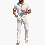 Zweiteiliges Sommer Set für Herren mit Kurzarmhemd und Hose – Weiß
