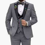Herren Anzug dreiteilig mit Slim Fit und Kontrastrevers – Grau