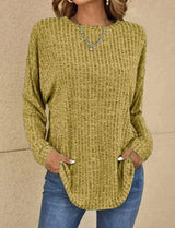 Eleganter mischpullover – mit weitem rundhalsausschnitt und langen armeln – Gold