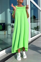 Vathsala - Langes Schulterfreies Sommer Kleid – Grün