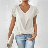 Velanie - Lockeres V-Ausschnitt-Shirt – Weiß