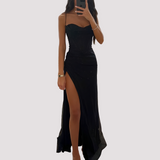 Bonnie - Elegantes Maxikleid mit Schlitz – Schwarz