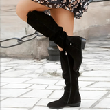 Celine | Gepolstert Runde Spitze Kniehohe Stiefel – Schwarz
