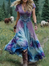 Erica - Stilvolles Maxikleid mit Blumenmuster für Damen – Blau