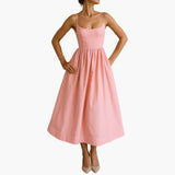 Midikleid Ärmelloses - Sommerkleid für Damen mit Faltenrock – Rosa