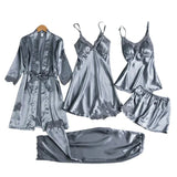 Audrey - 5 Teiliges Satin Set – Grau