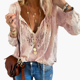 Boho-Bluse mit Schlitz-Ausschnitt für Damen - Luftig & Elegant – Rosa