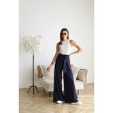 Leanna Schürze Krawatte Weite Hosen – Marineblau