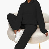 Teddy Hoodie Loungewear für Damen – Schwarz