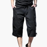Herren 3/4 Hose mit Taschen aus leichtem Stoff für Sommer – Schwarz