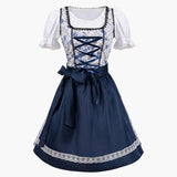 Florales Dirndl kleid mit Schnürmieder für Damen - Oktoberfest 2025 – Dunkelblau