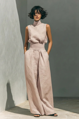 Nerina - Ärmelloser Jumpsuit mit weitem Bein – Pink