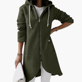Langer Hoodie mit Reißverschluss für Damen – Grün