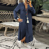Yara | Langärmliges Maxikleid aus Jeans – Dunkelblau