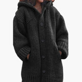 Langer Kapuzen Cardigan für Damen – Schwarz