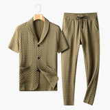 Herren Sommer Loungewear Set mit Knopfleiste und Jogginghose – Armee grün