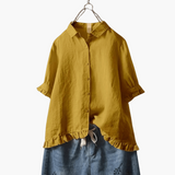 Elegante Bluse Damen - V-Ausschnitt & Langarm-Design – Senf