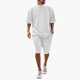 Herren Sommer Zweiteiler mit Kordelshorts und Oversize Shirt – Weiß