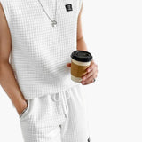 Herren Lounge Set mit ärmellosem Top und Waffelstruktur – Weiß