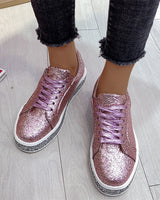Stilvolle Plateau-Glitter Damen Sneakers - Sienna – Rosa