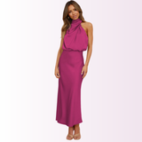 Fiona | Elegantes Abendkleid Mit Hohem Kragen – Rosa