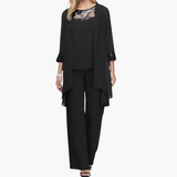 Dreiteiliges formelles Set für Frauen - elegante Kombination – Schwarz