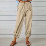 Nora | Weite Damenhose aus Baumwoll-Leinen-Mix – Khaki