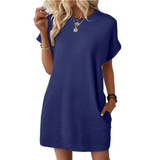 Clariss | Damen T-Shirt Kleid Kurzarm Rundhals Mini Sommer – Dunkelblau