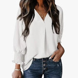 Damen Bluse Kurzarm | V-Ausschnitt Sommer Bluse Elegant & Casual – Weiß
