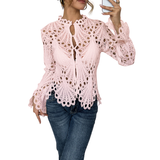 Aurelia | Damen Spitzenbluse Langarm Ausschnitt-Muster Elegant – Rosa